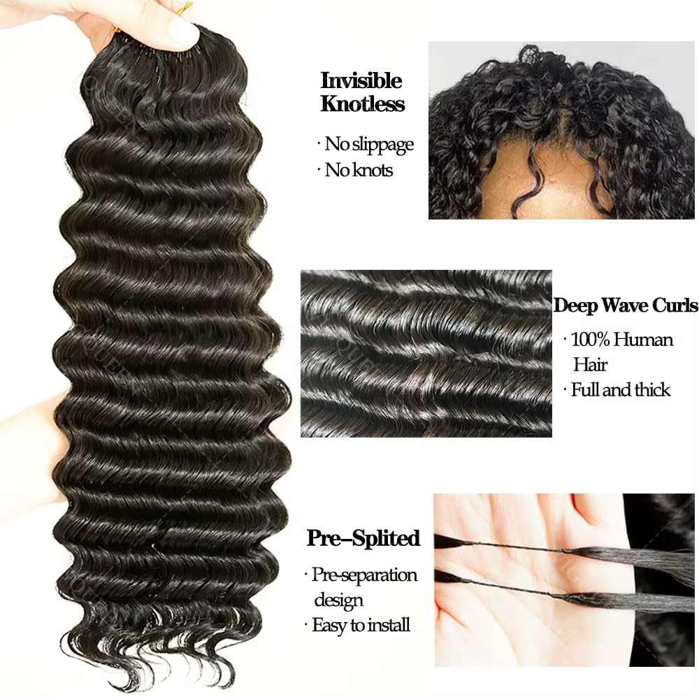 12A sans noeud pré-séparé vague profonde plume Crochet cheveux humains 100% Extensions de cheveux ré