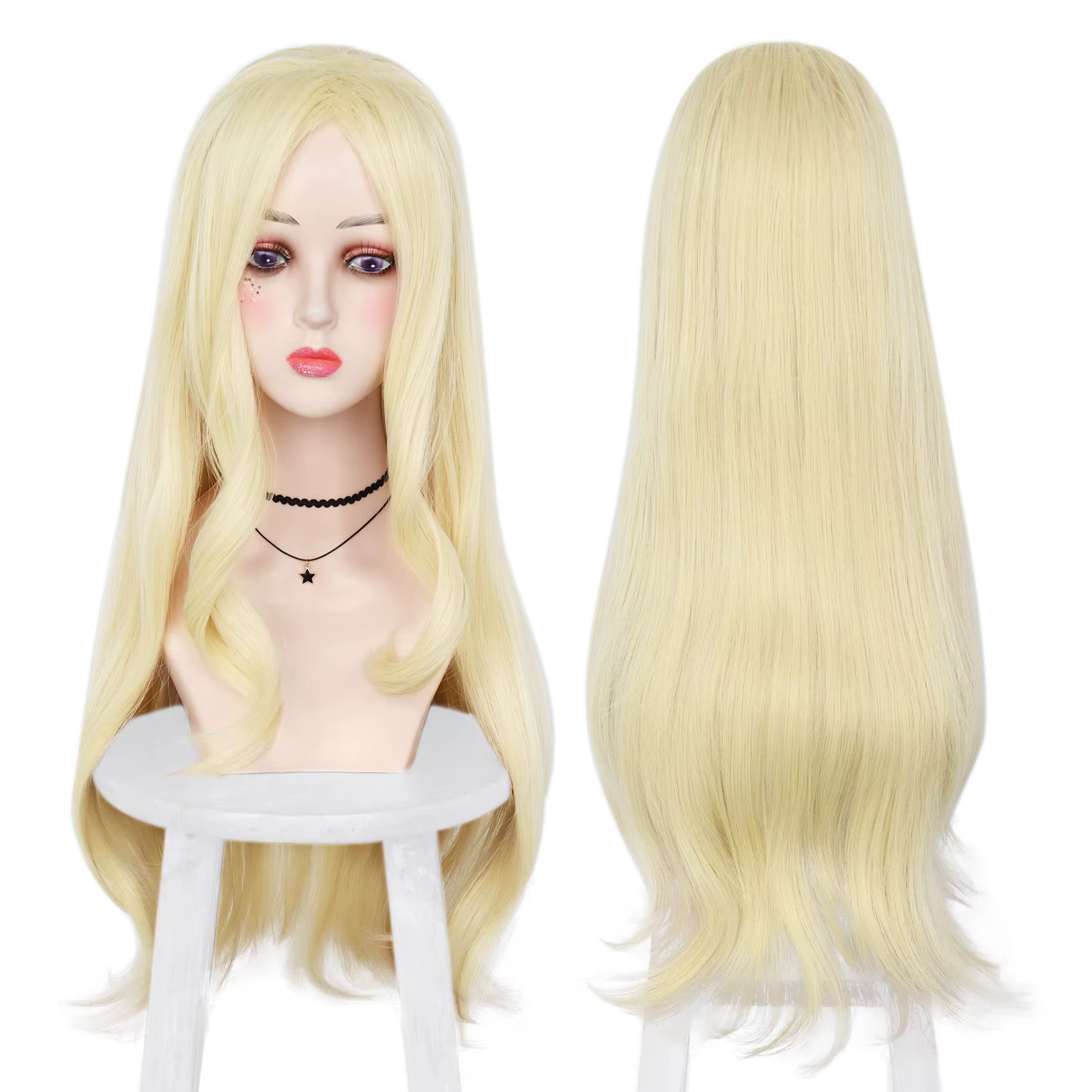 Perruque synthétique réaliste longue et ondulée blond clair, résistante à la chaleur, pour femmes, u
