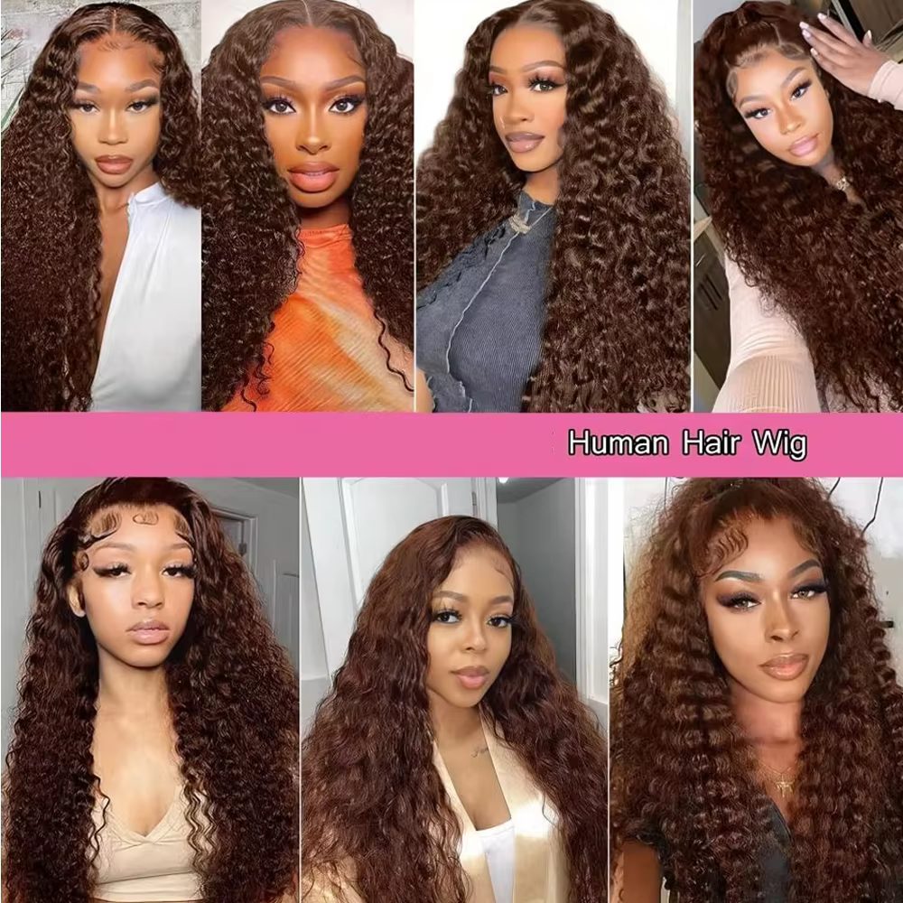 Perruques colorées bouclées marron chocolat 13x4 Lace Front, perruques en cheveux humains pré-épilée