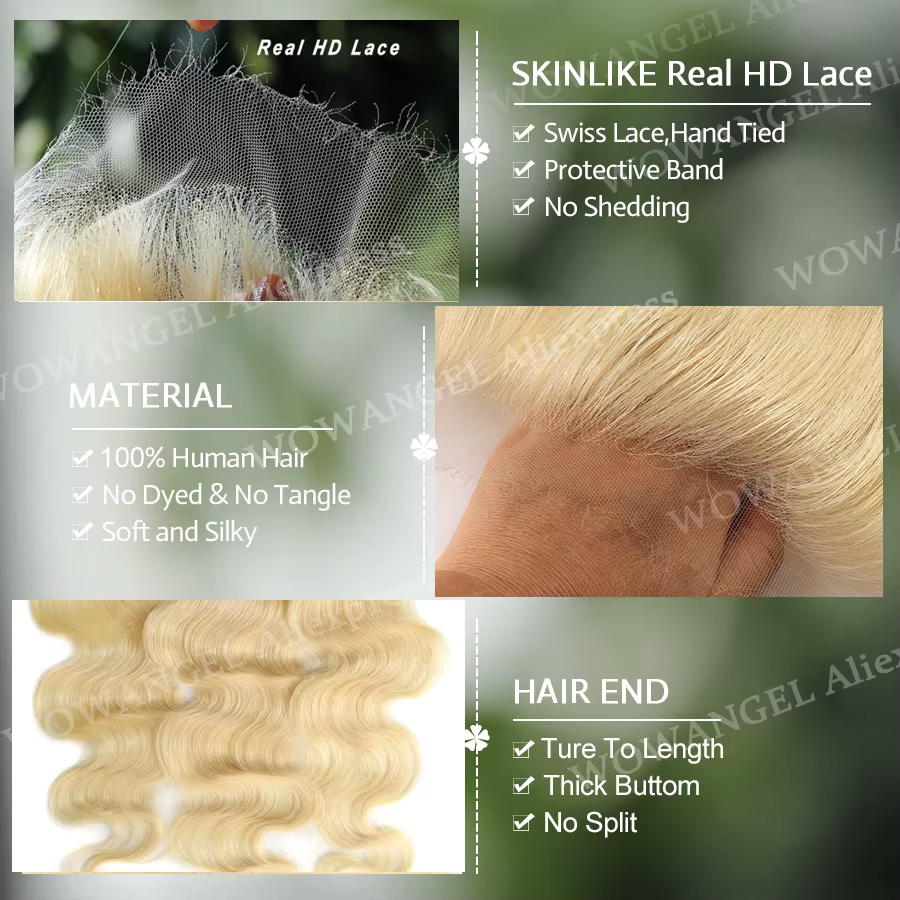 Perruque en dentelle transparente HD, cheveux blonds 613, dentelle ultra fine, fermeture uniquement 