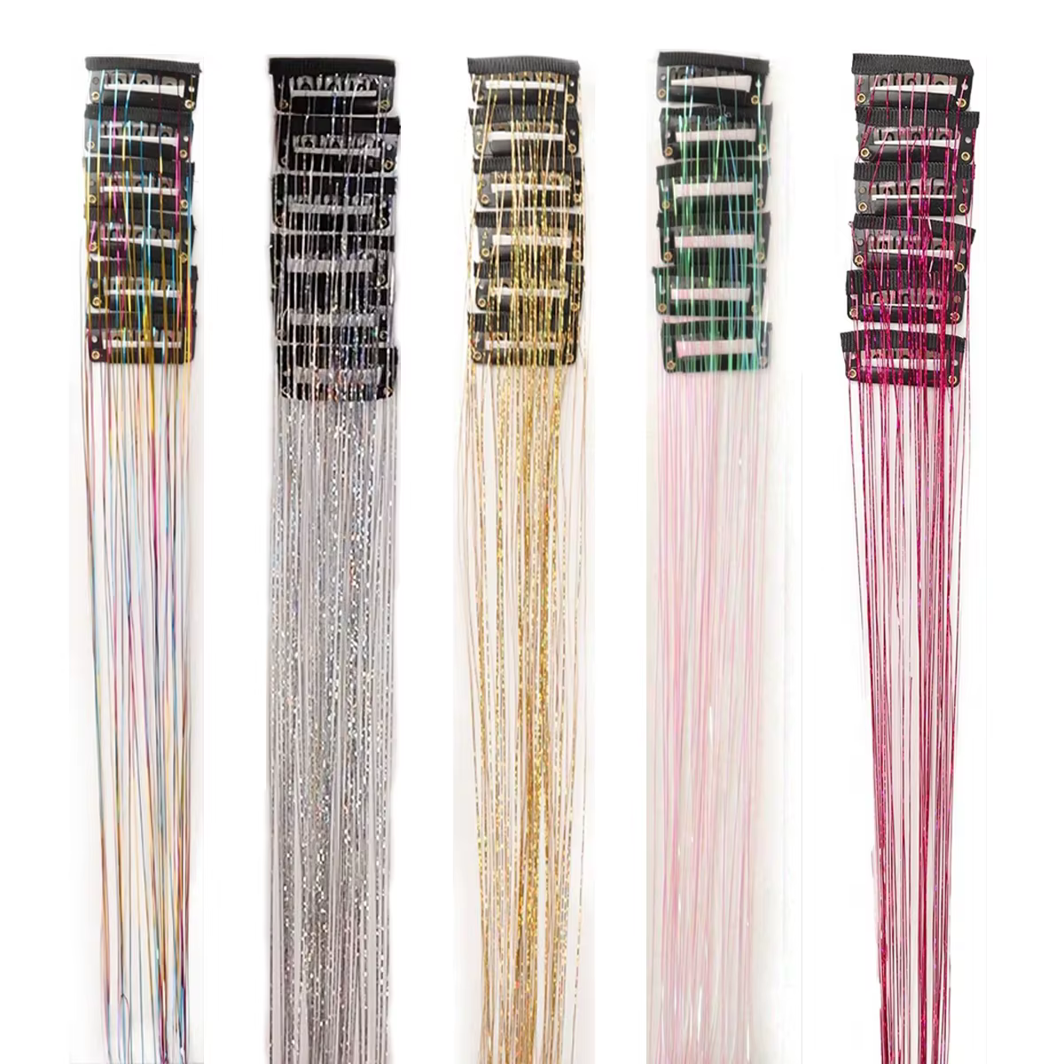 12 pièces pince à cheveux synthétiques en 20 pouces pince à cheveux en guirlandes à paillettes dans
