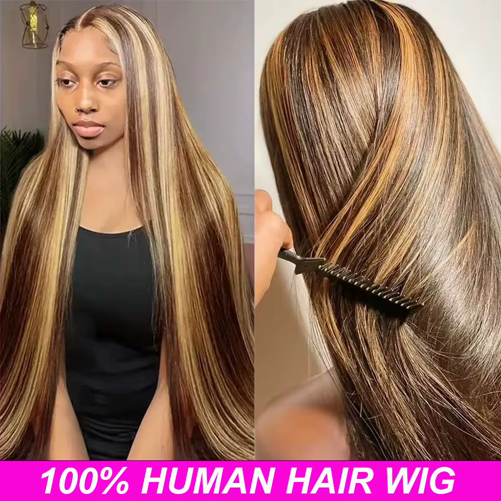 13x6 Ombre mettre en évidence dentelle avant perruques cheveux humains avec des cheveux de bébé 4/27