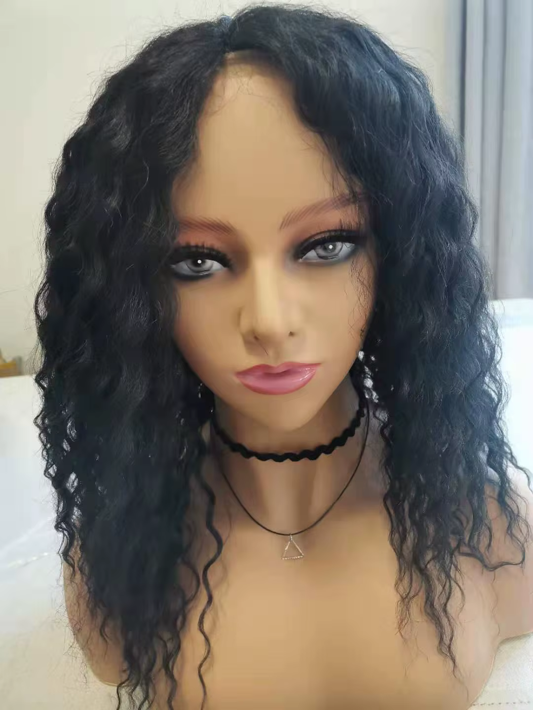 Blice-Perruque longue en dentelle synthétique pour femme, extensions de cheveux bouclés, noir, marro