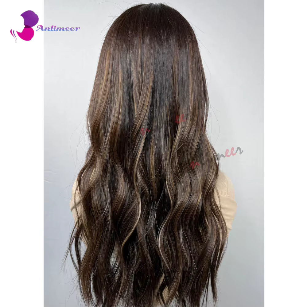 Perruques Lace Front Body Wave Marron avec Mèches, Base en Soie / Perruque Full Lace Densité 200 pou