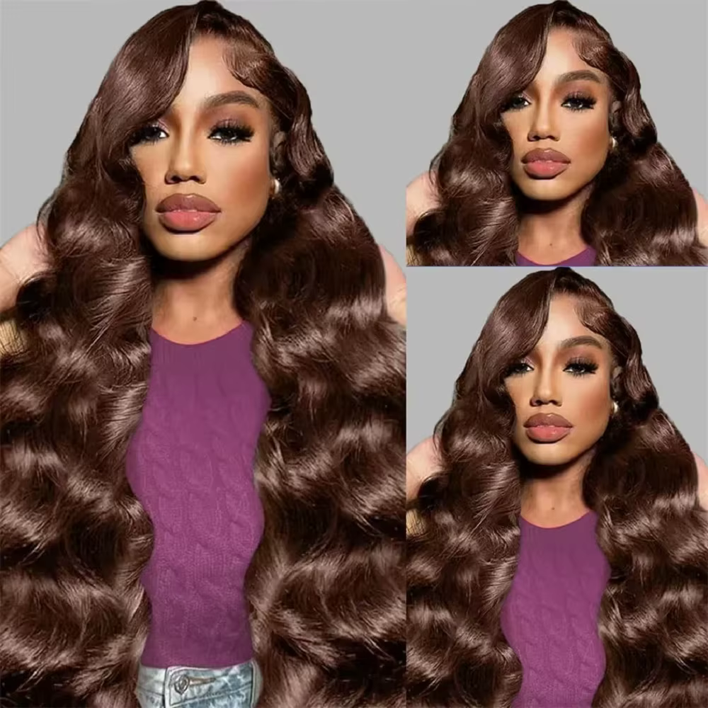 Perruques en cheveux humains Lace Front Body Wave 13x4, densité 200, couleur chocolat # 4 perruques