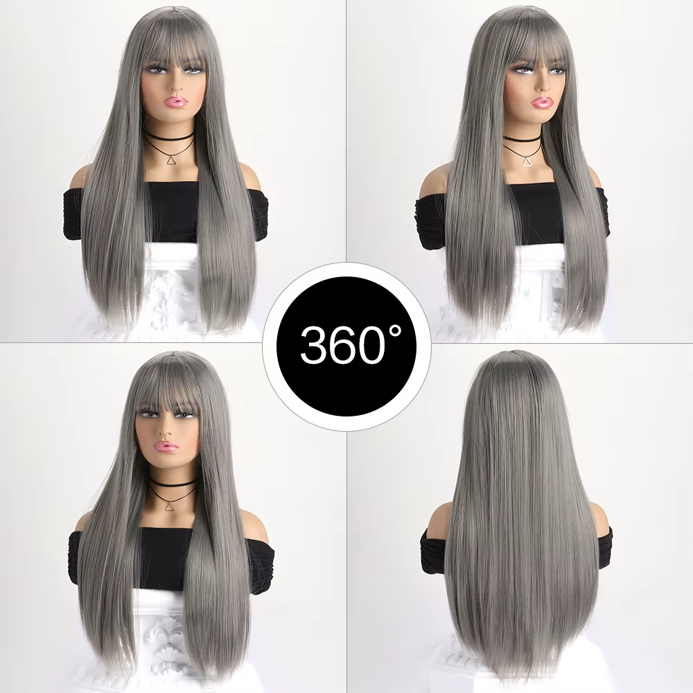 Perruque synthétique longue et lisse de 26 pouces pour femmes, perruque à la mode pour le quotidien,