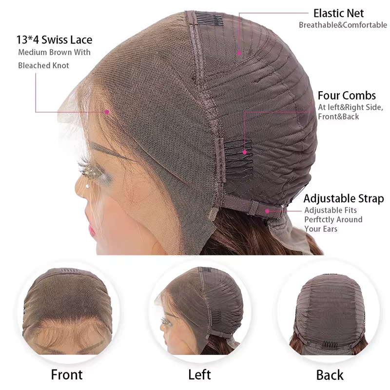 Perruque Lace Frontal Wig Body Wave naturelle, cheveux blond miel ombré, 13x4, 4x4, 180%, pour femme