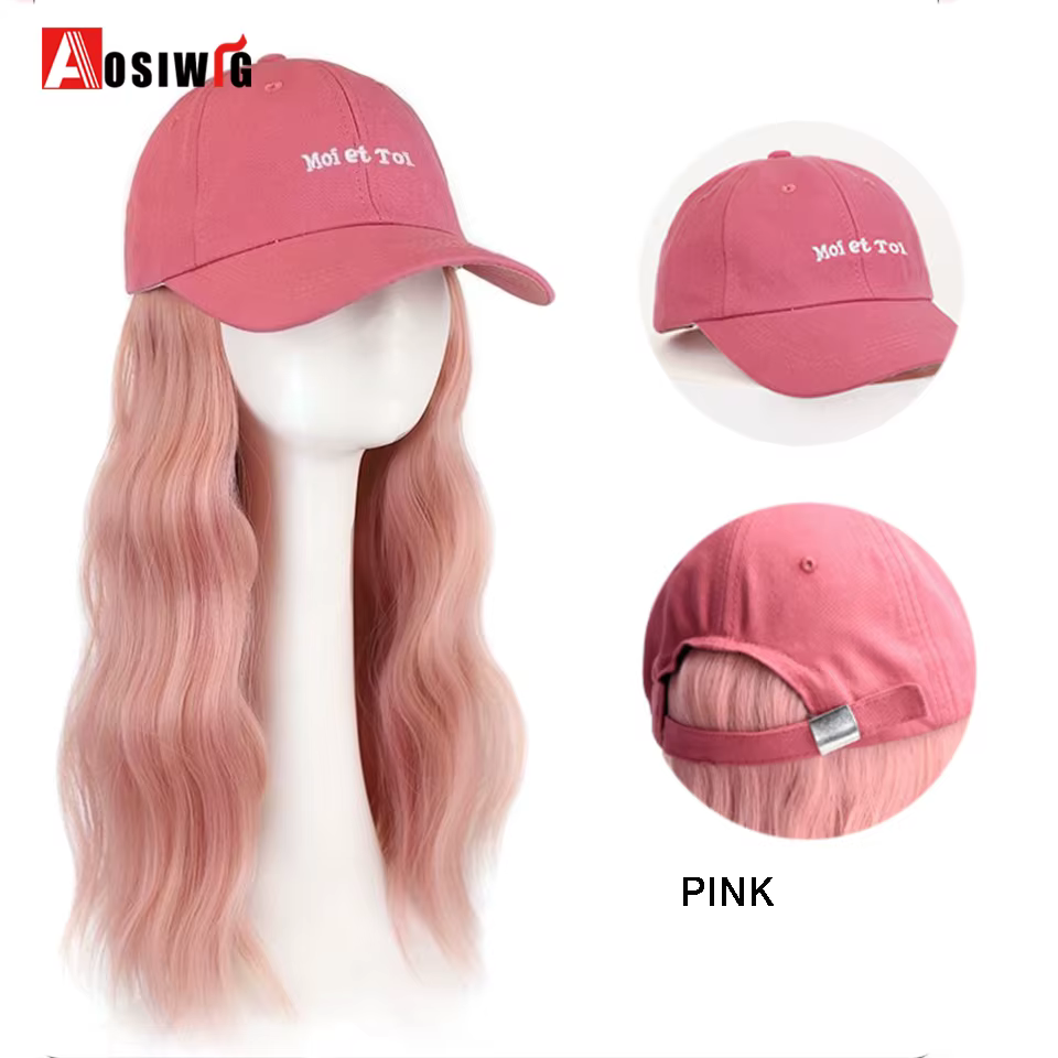 Perruque synthétique longue ondulée, casquette blanche de Baseball avec Extensions de cheveux, perru