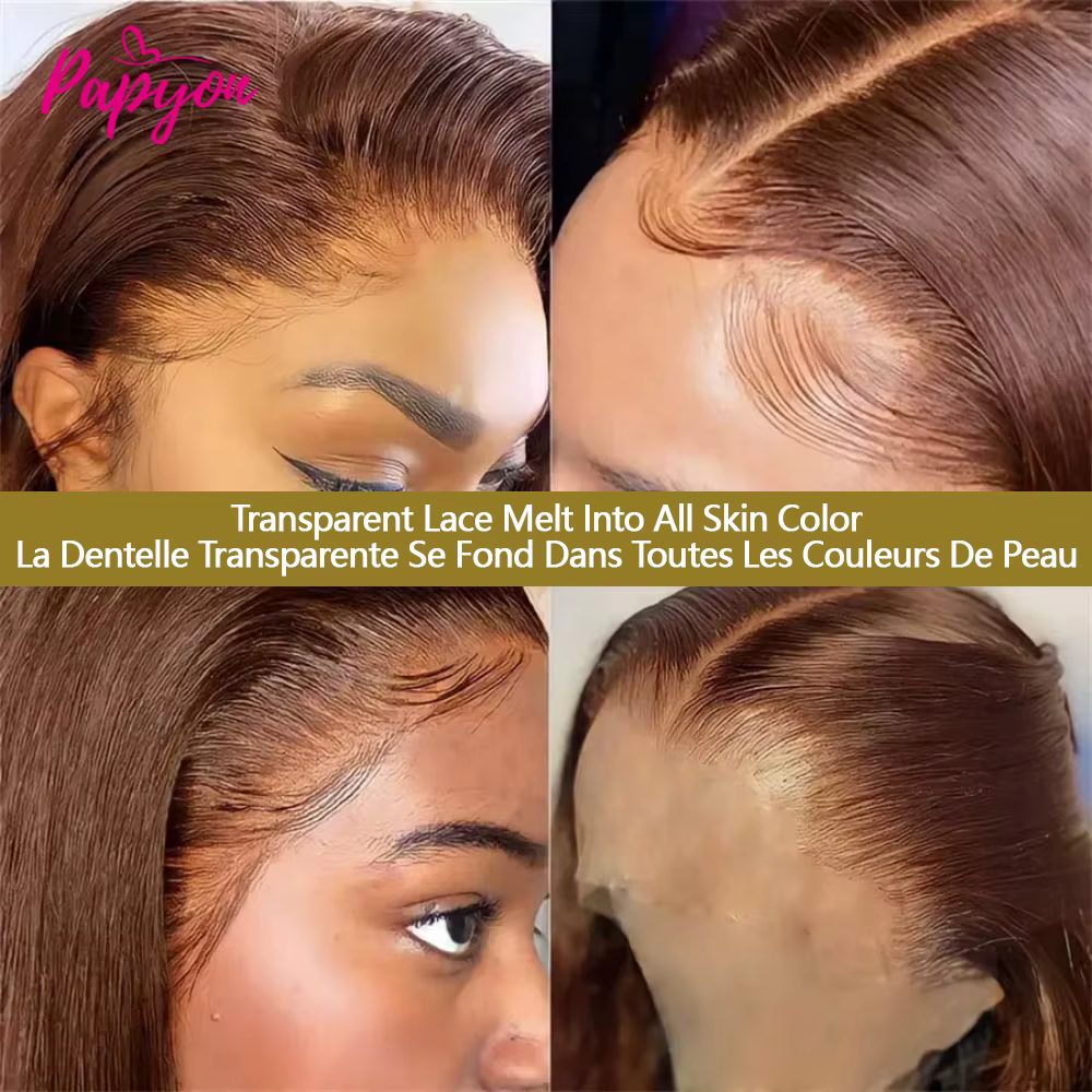 #4 Chocolate Brown Perruques Cheveux Humains Lisse 28 30 Pouces 13x6 HD Perruque Lace Frontal Transp