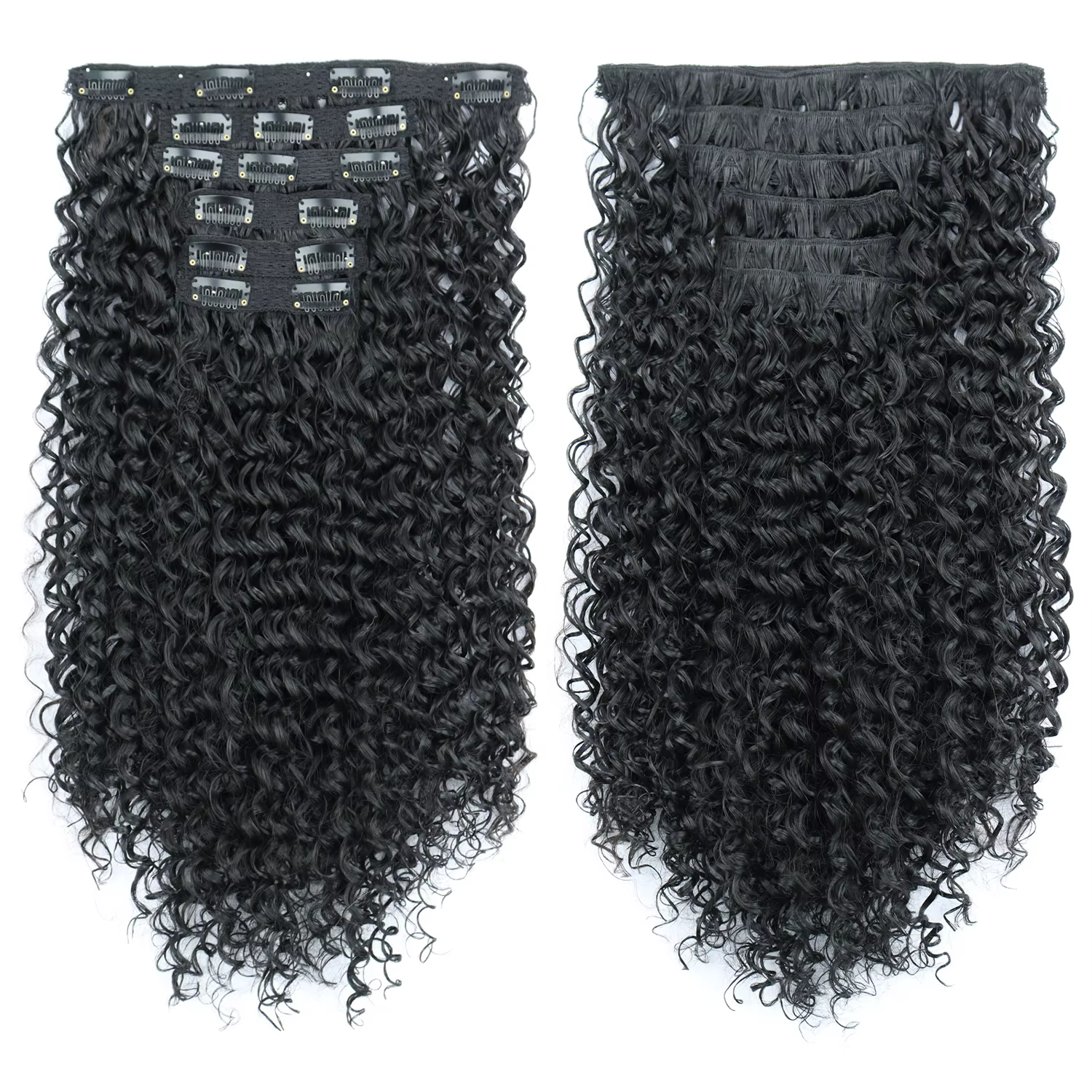 Extensions de cheveux synthétiques bouclées crépues à clipser, noires et blondes, volumineuses, pour