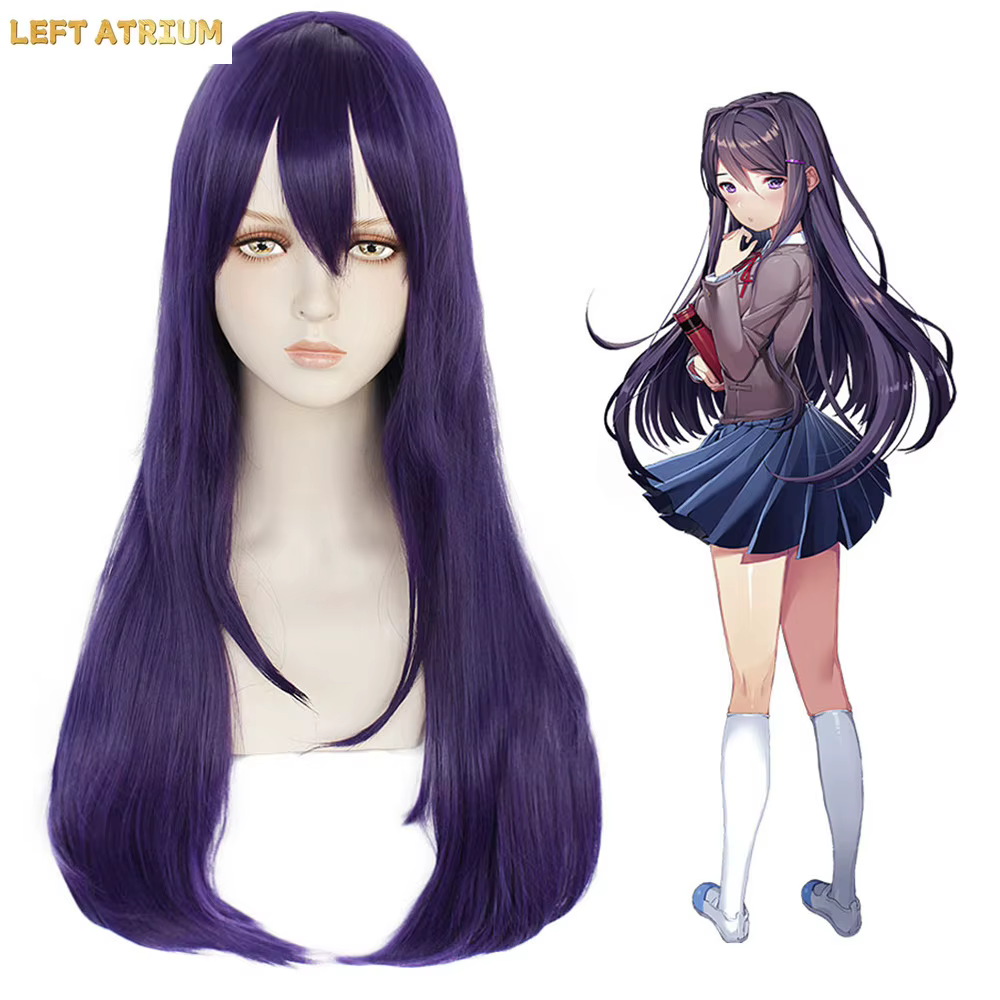 Perruque de Cosplay Yuri de Doki Doki Literature Club, perruque longue violette résistante à la chal