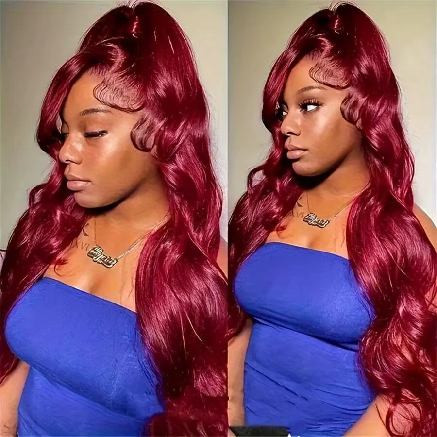 Perruque Lace Front Wig naturelle Body Wave-Tuneful, rouge bordeaux 99J, 13x6, HD