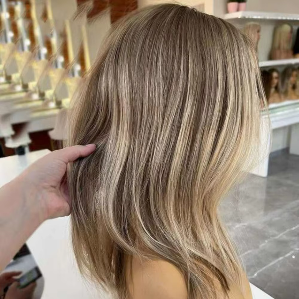 Mèches cheveux humains dentelle avant perruques brun mélange blond cendré 13*6 dentelle frontale per