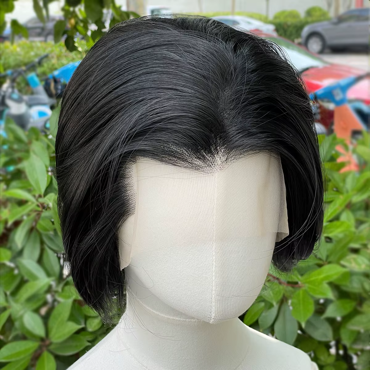 Perruque Lace Front Wig synthétique noire de jais de veuve pour hommes, perruque de Cosplay courte c