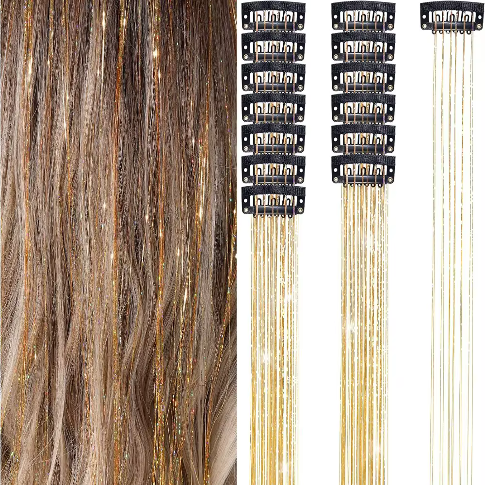 Extensions de cheveux à clipser unisexes, 6 pièces, mèches scintillantes, adaptées à tous, accessoir