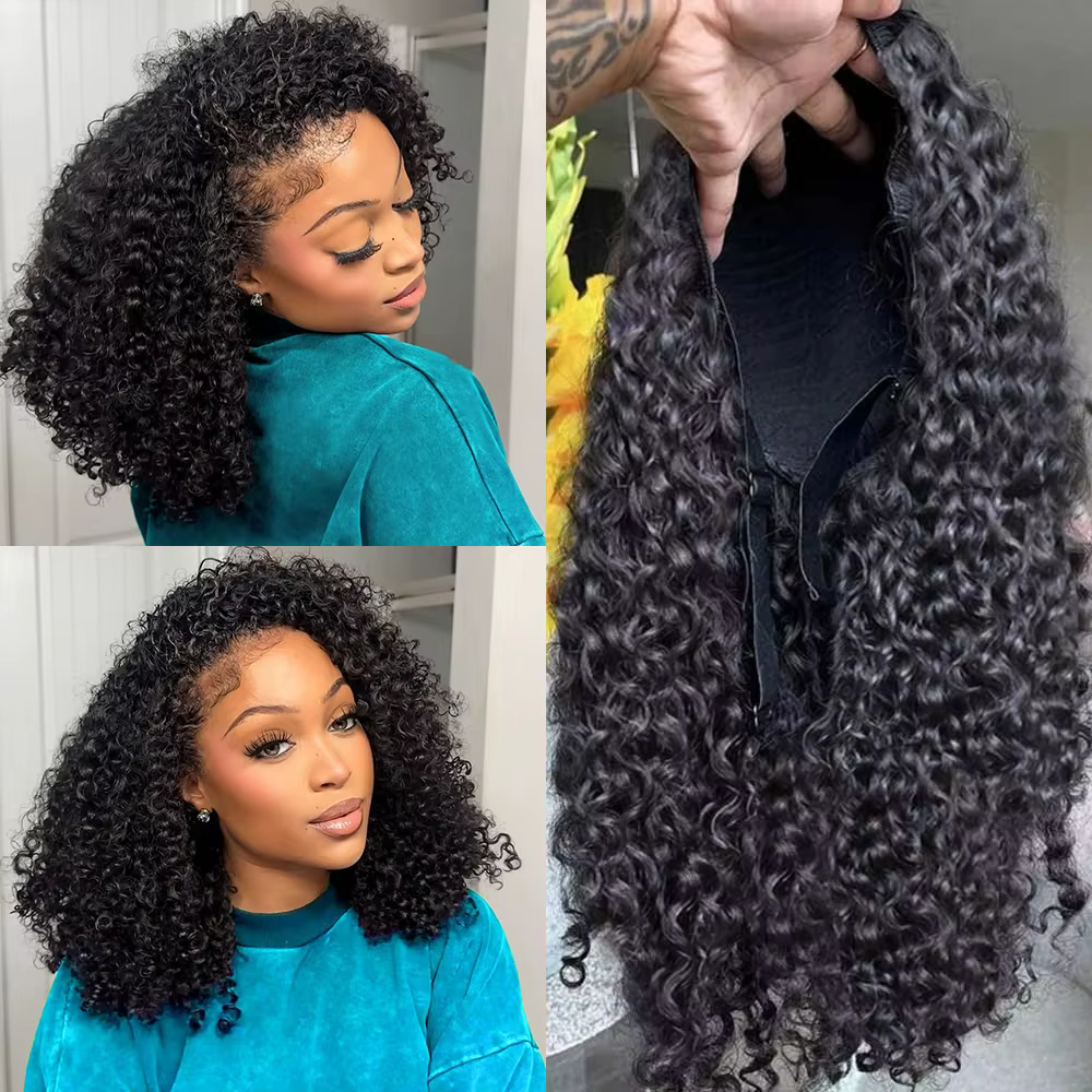 Bon Prix Coiffures Bouclées 300% Perruques Dentelle Haute Densité Moitié Perruque Cheveux Humains Je