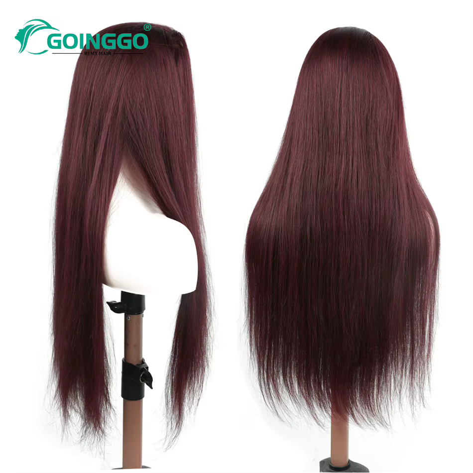 3/4 cheveux humains demi perruque faite à la Machine cheveux longs raides 14-28 pouces brésilien Rem