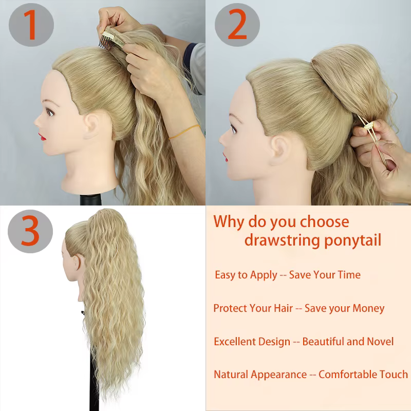 Extension de cheveux queue de cheval ondulée longue bouclée pour femmes postiche queue de cheval syn