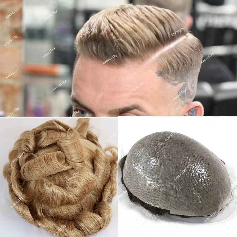 Prothèse de cheveux humains en silicone transparent pour hommes, peau ultra-mince, délié naturel, to
