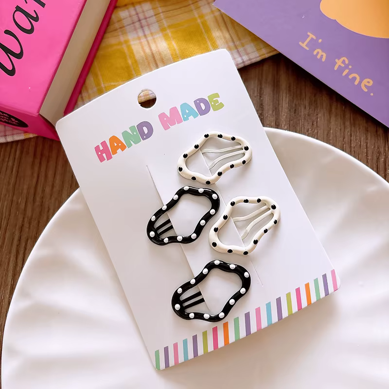 Pince à cheveux à pois, couleur noir et blanc, pince à frange polyvalente pour fille, accessoire pou