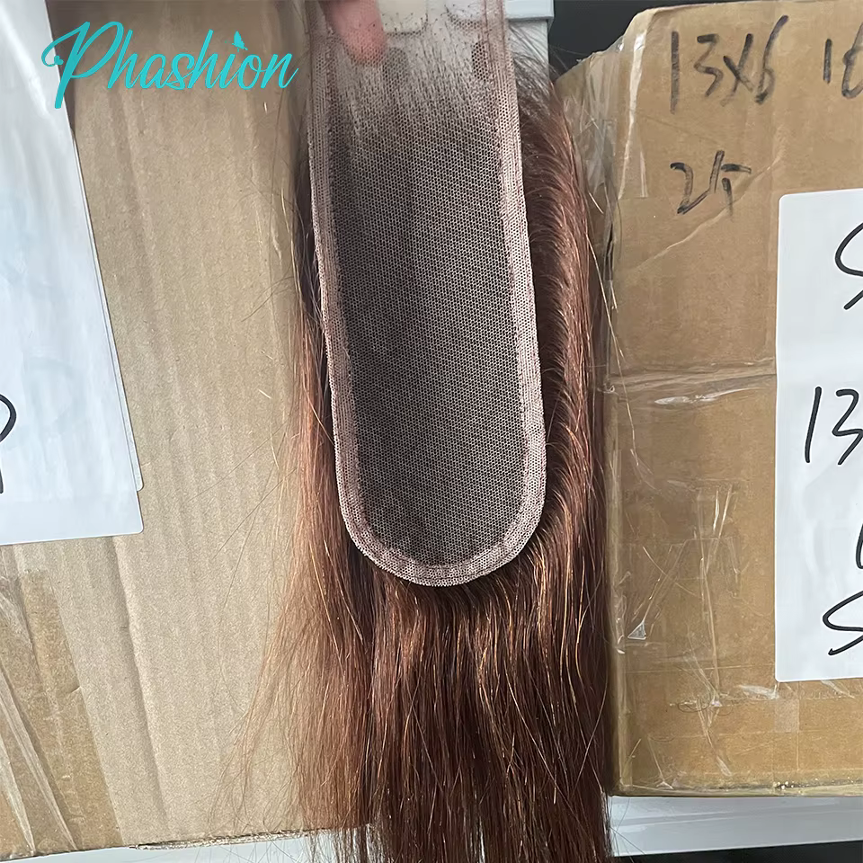 Phashion # 4 paquets droits brun chocolat armure avec fermeture à lacets 2x6 cheveux humains colorés