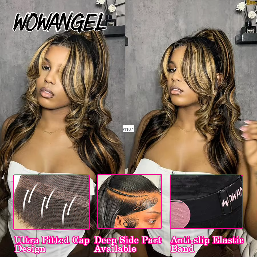 Perruque Lace Front Wig Body Wave brésilienne naturelle, cheveux humains, pre-plucked, sans colle, b