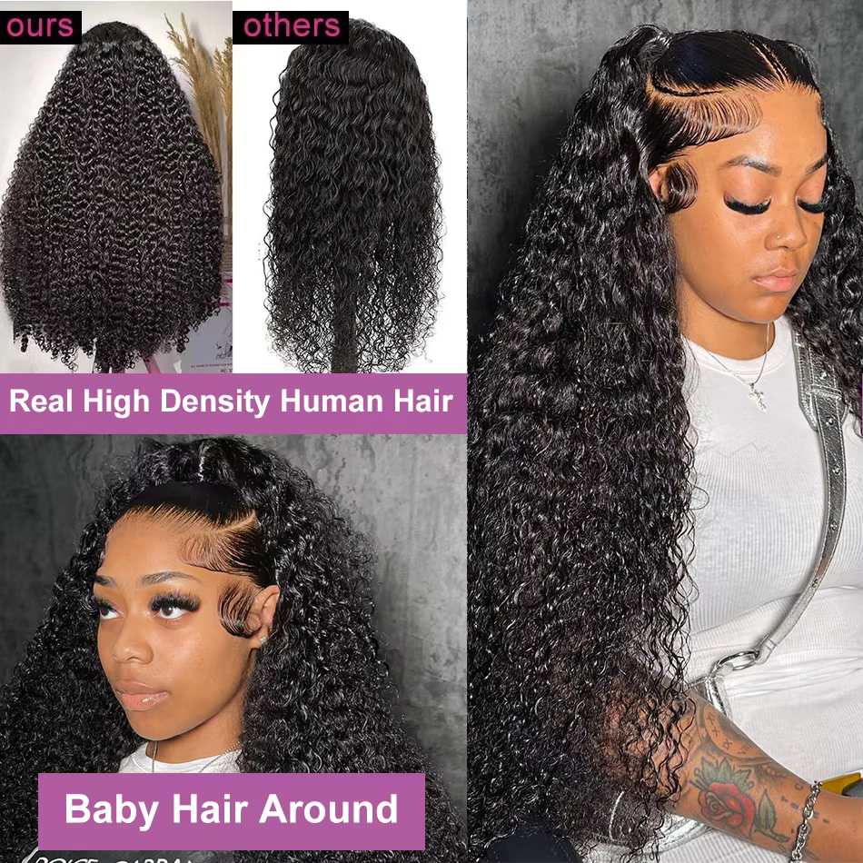 Perruque Brésilienne Naturelle Bouclée, Cheveux Deep Wave, 13x6 HD, 30 36 40 Pouces, Densité 250, po