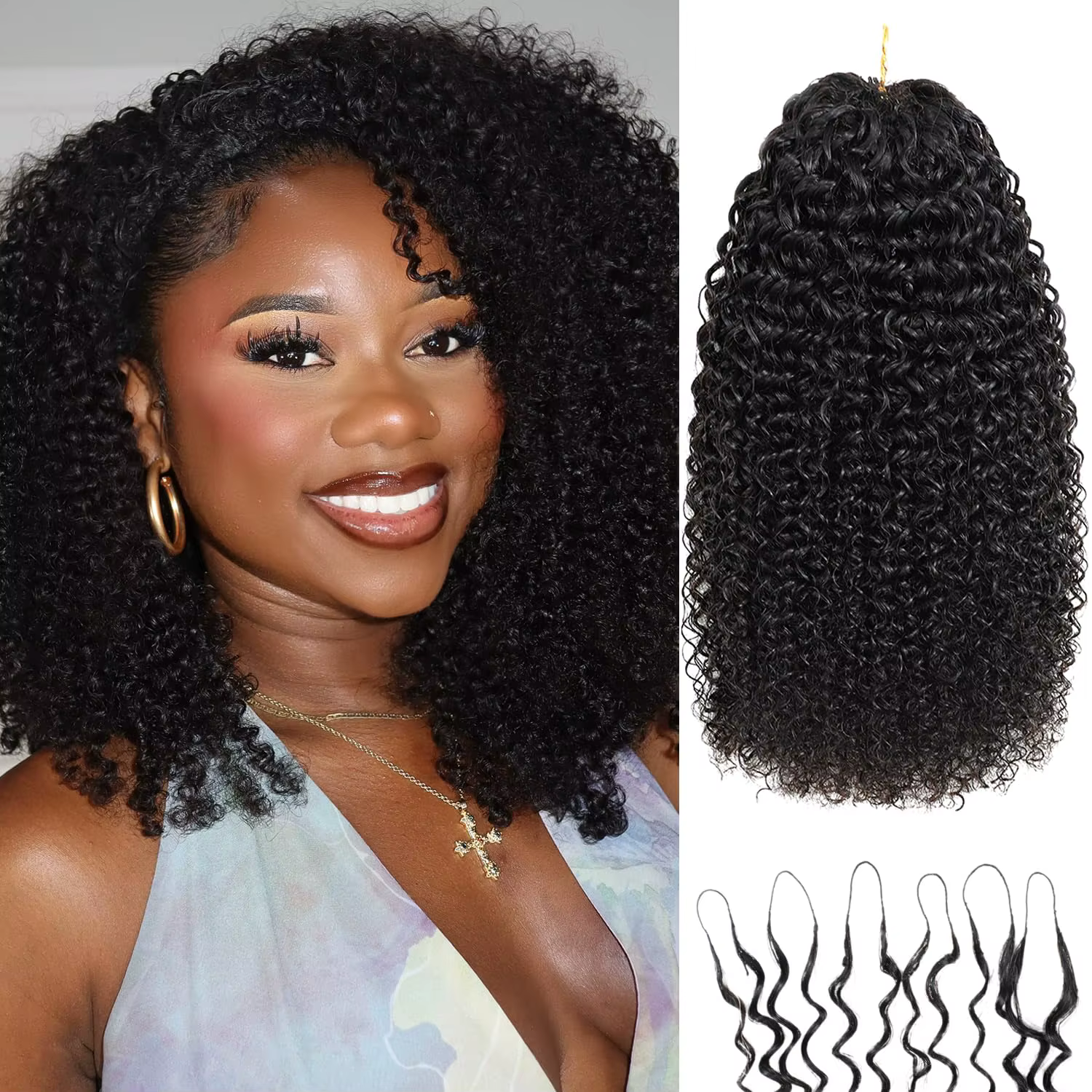 Extensions de cheveux humains bouclés afro pré-séparées au crochet, sans nœuds, style birman, effet