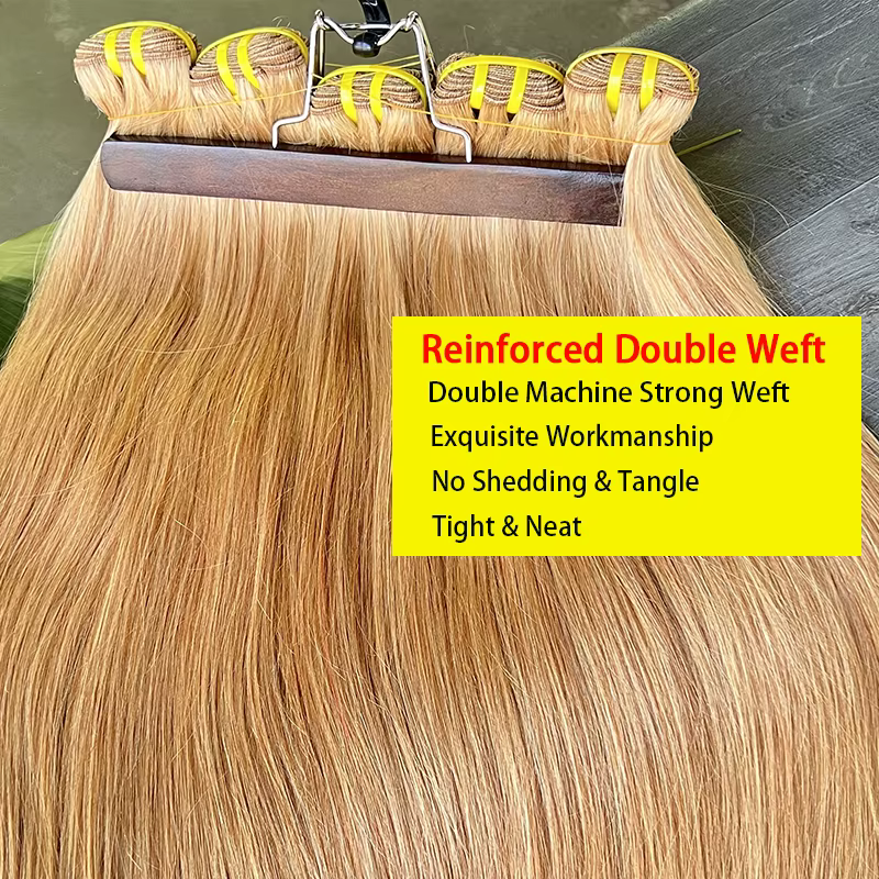 # 27 miel blond os droit 100% cheveux humains paquets non transformés cheveux vierges crus armure Ex