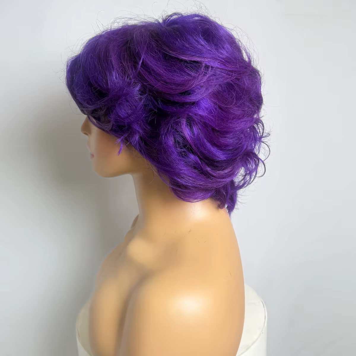 Perruques courtes bouclées violettes style pixie, perruques colorées sans colle en cheveux humains p