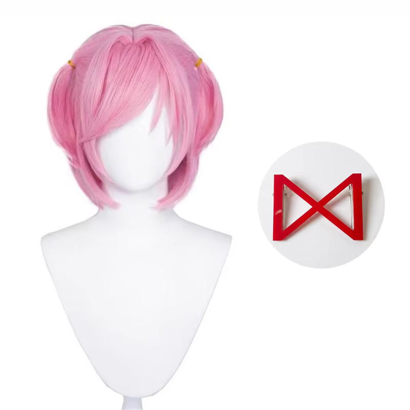 Perruque de Cosplay Anime Natsuki pour adultes, cheveux roses, perruque courte et droite, accessoire
