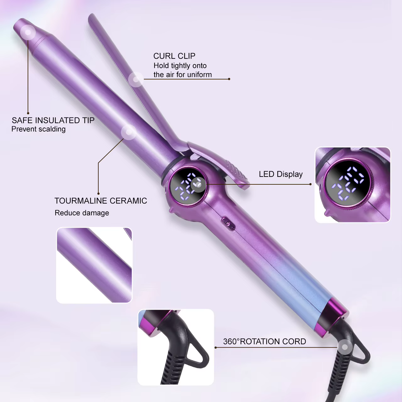 Fer à boucler électrique Hatteker pour femmes, boucleur portable à ions négatifs, sans dommage pour 