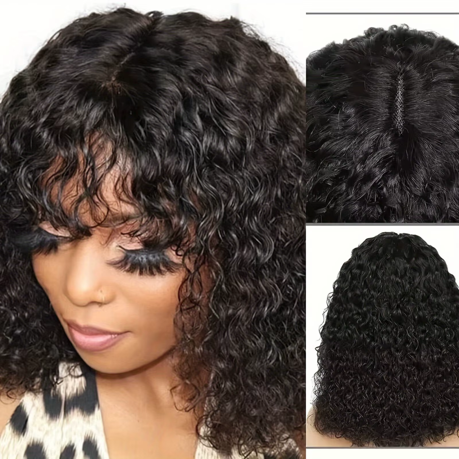 Perruque Bob frisée Heyju 1B en cheveux humains brésiliens, perruque HD Lace avec frange, sans colle
