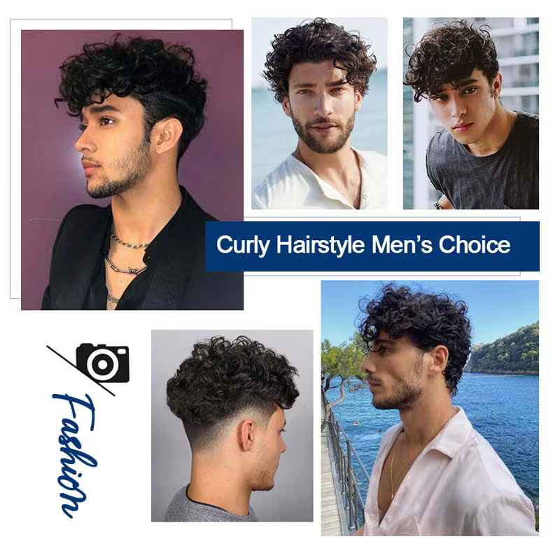 Australie toupet cheveux hommes système de cheveux bouclés pour hommes Pu peau dentelle hommes perru
