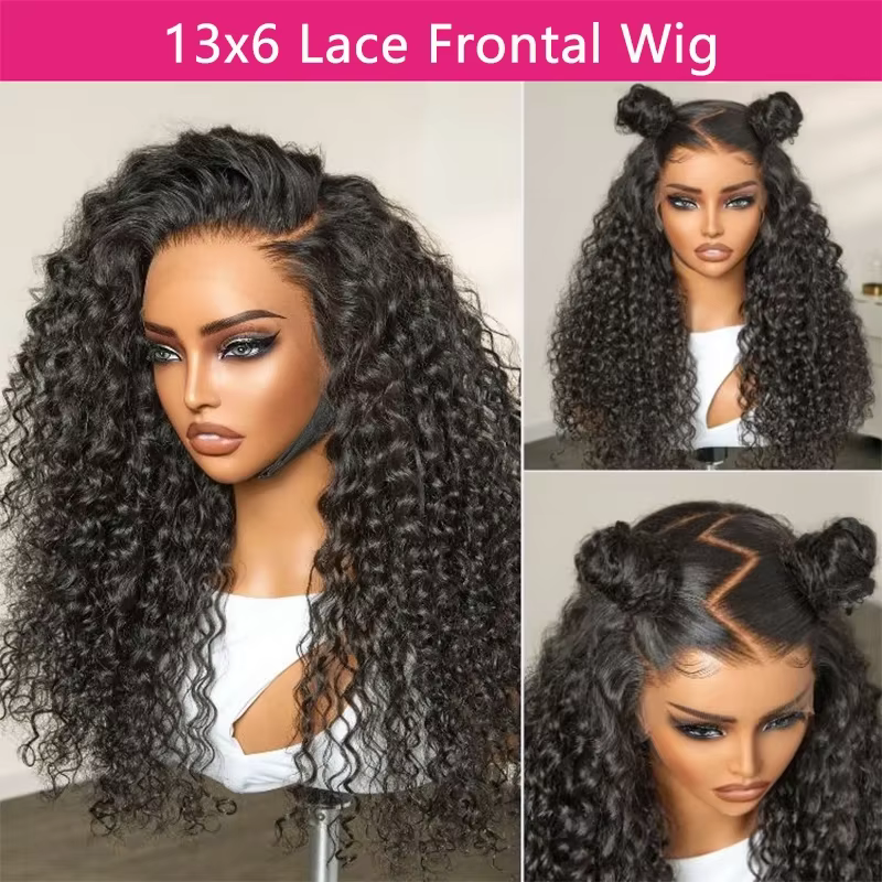 Perruque Lace Front Wig Deep Wave brésilienne naturelle, cheveux bouclés, 13x6, pre-plucked, 34 pouc