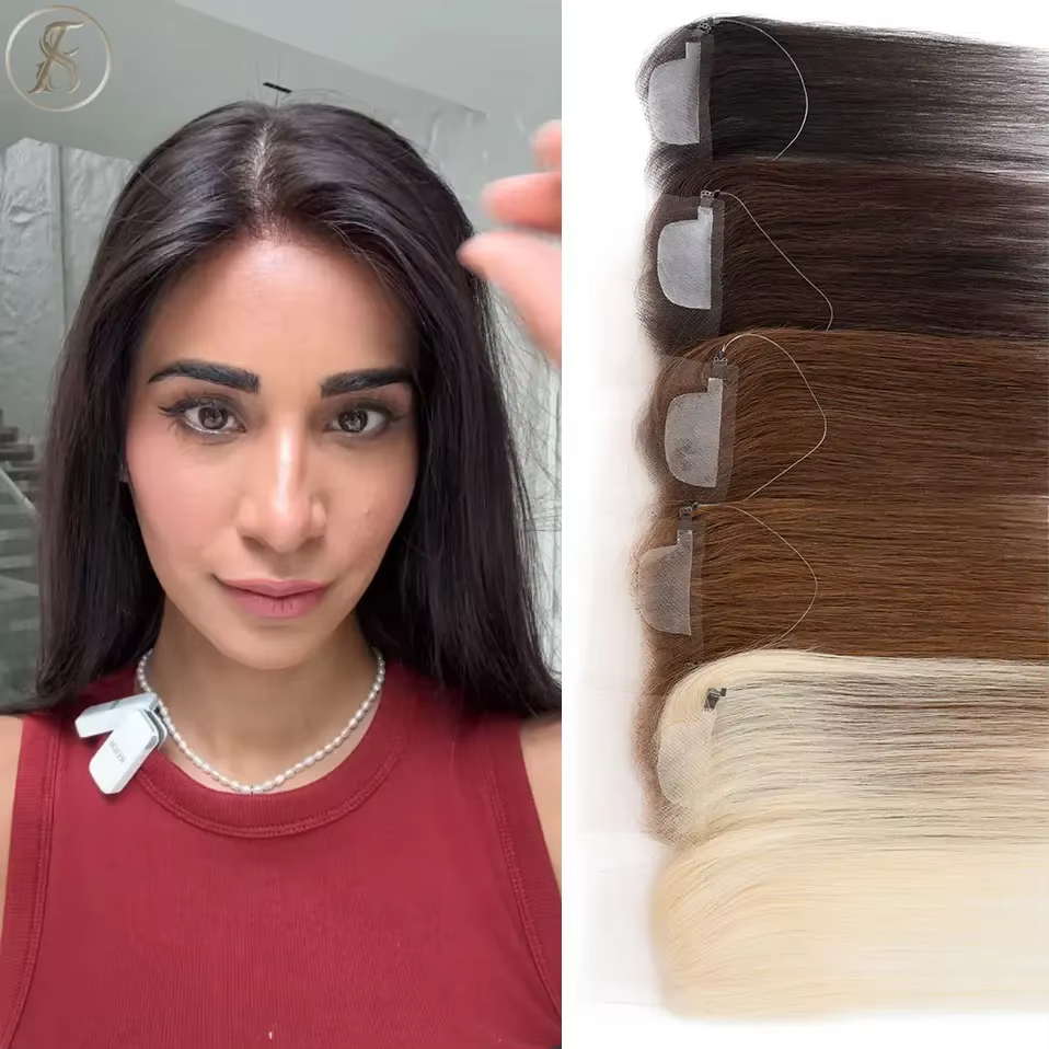 TESS délié Topper avec ligne de pêche dentelle frontale postiche pour les femmes front cheveux humai