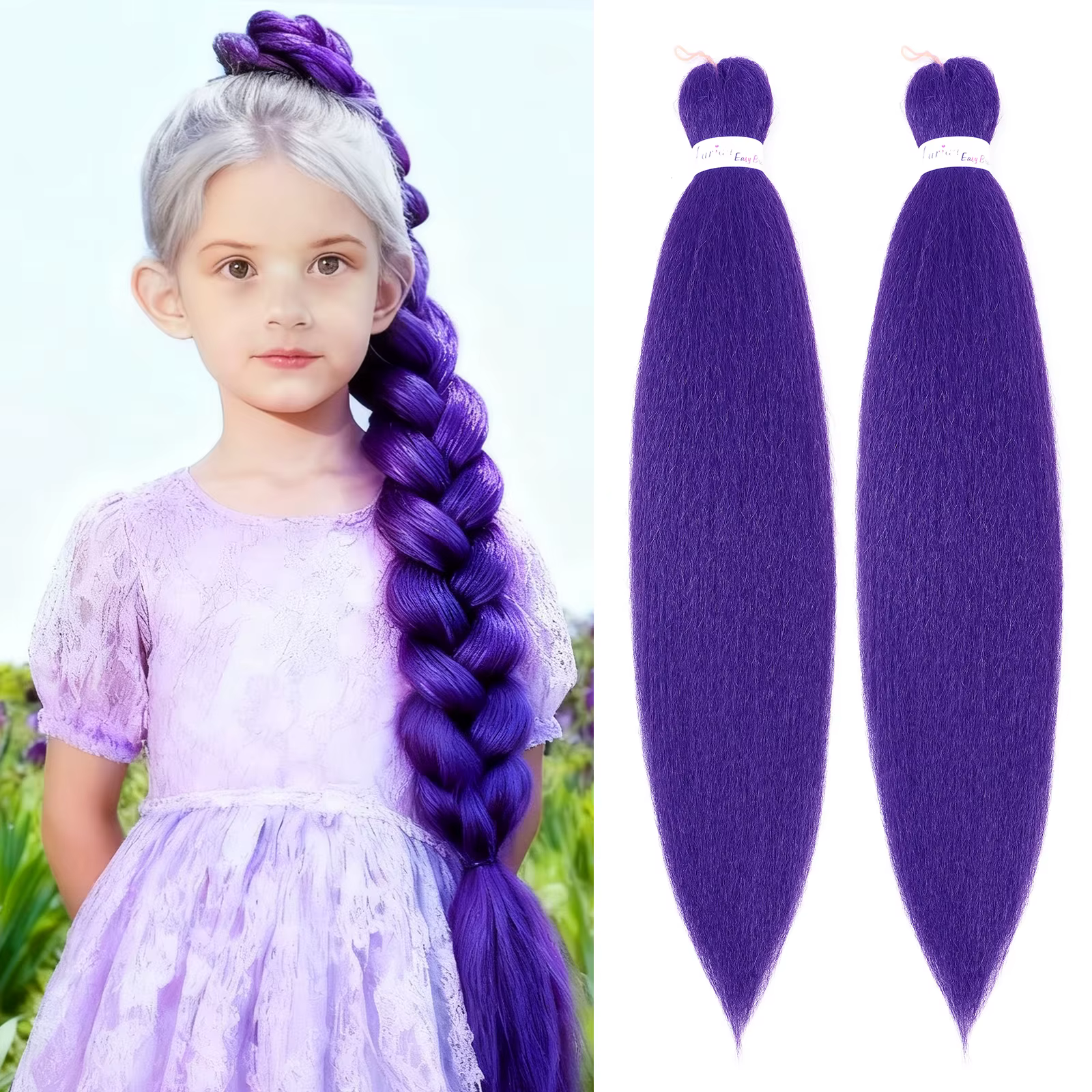 Extensions capillaires synthétiques tressées violettes, 24 26 28 30 pouces, Texture Yaki pré-étirée