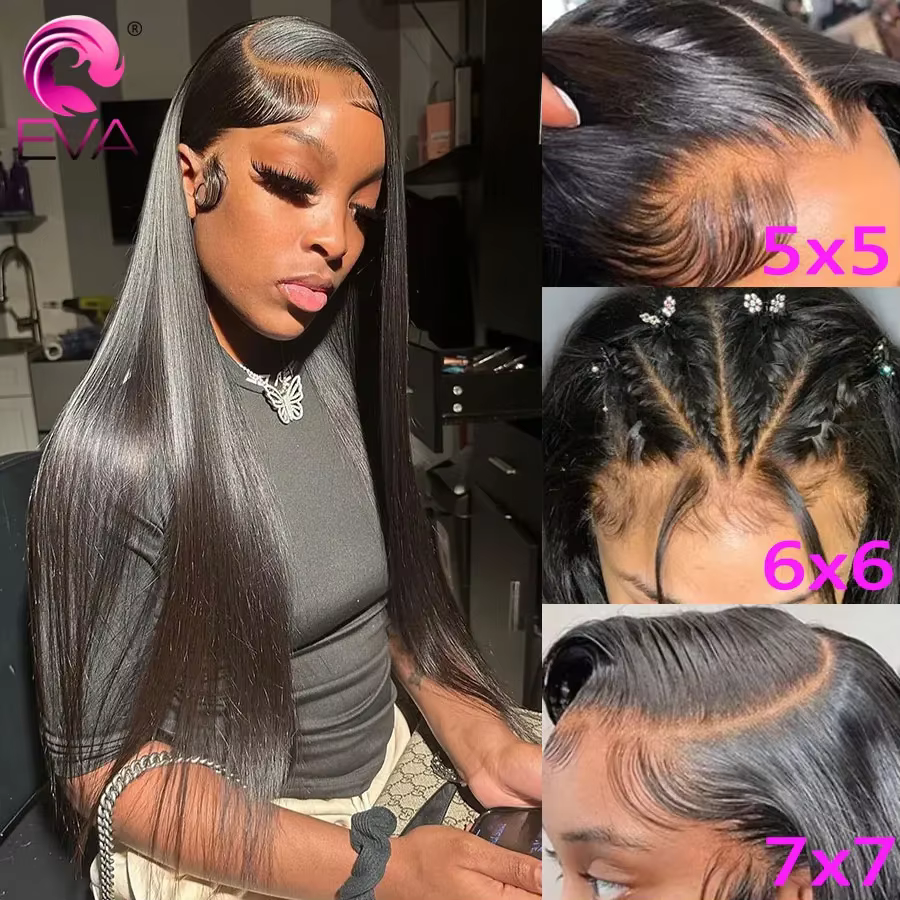 Eva Hair 100% réel HD fermeture perruque 5x5 6x6 7x7 HD dentelle fermeture perruques sans colle perr