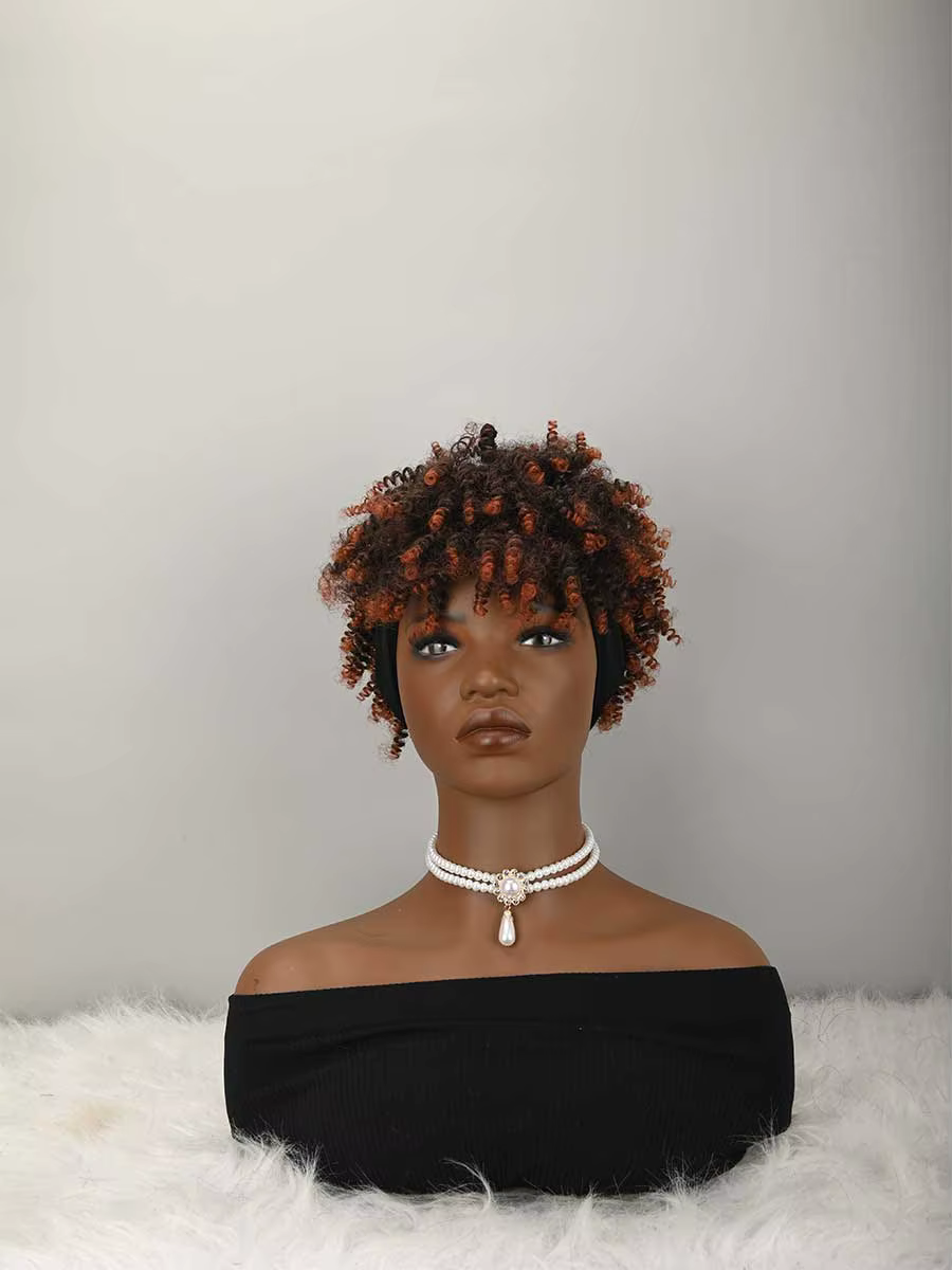 Perruque bandeau bouclée avec frange pour femme, perruque synthétique afro bouclée avec bandeau inté