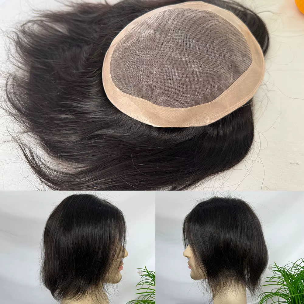 Perruque indienne en cheveux humains pour hommes, lisse, mono lace avec PU 6x8 pouces, couleur natur