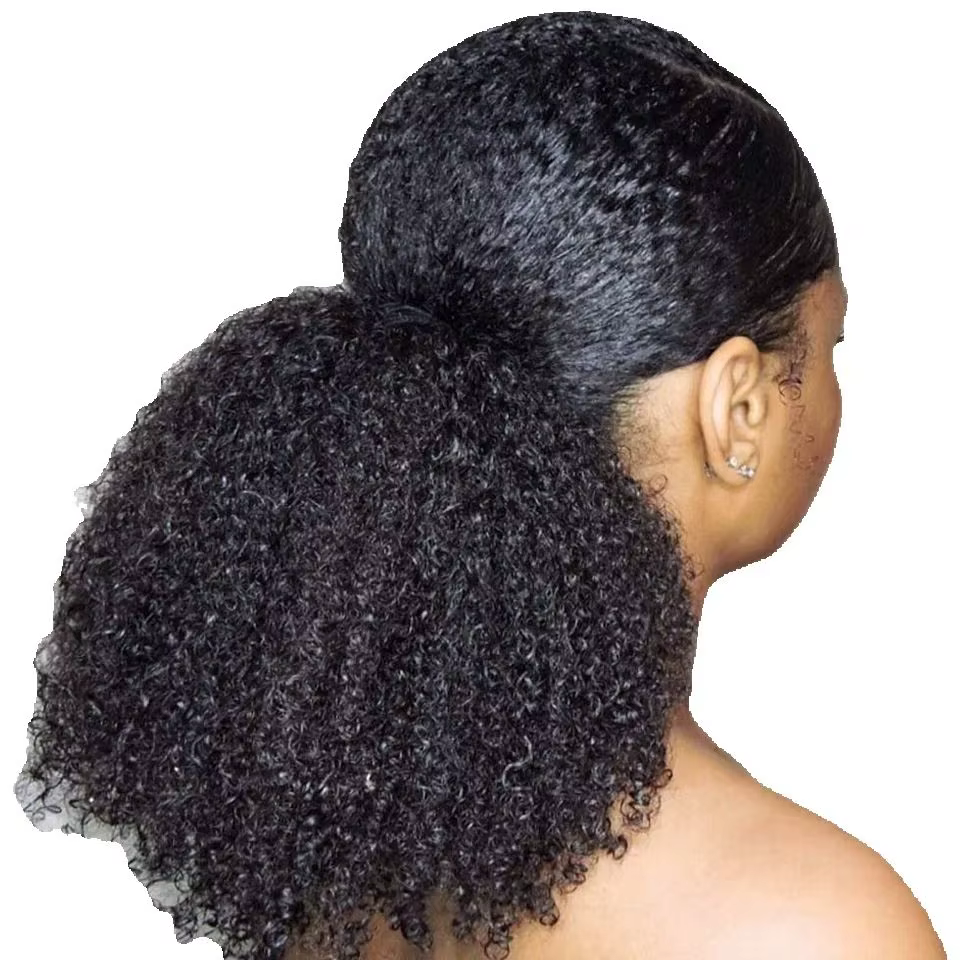 Extensions de cheveux humains bouclés afro kinky à clipser, queue de cheval brésilienne à cordon, ex