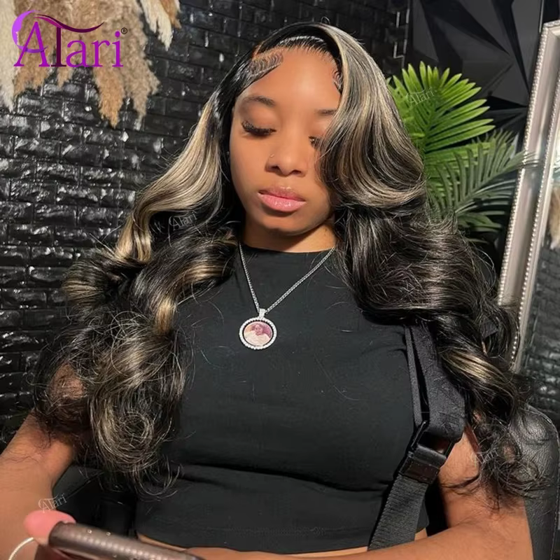13x6 dentelle frontale vague de corps perruques de cheveux humains Blonde 27 avec noir pré plumé 13x