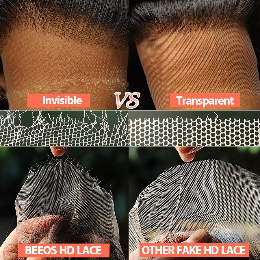 BEEOS-Perruque Lace Closure Wig sans colle naturelle, cheveux lisses pré-implantés, noir de jais, 2x