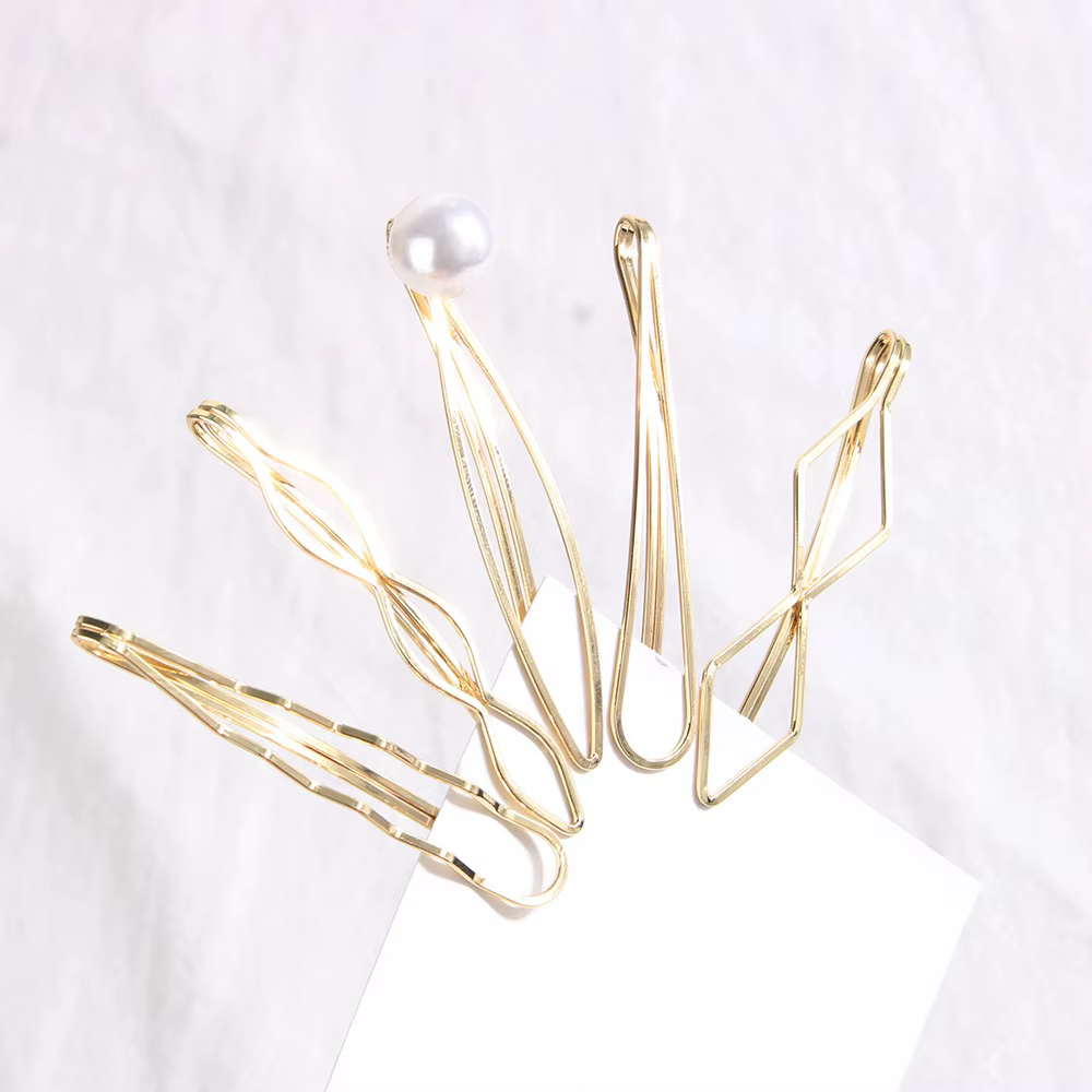 Lot de 5 pinces à cheveux dorées, épingles à cheveux ondulées tendance, barrettes métalliques invisi