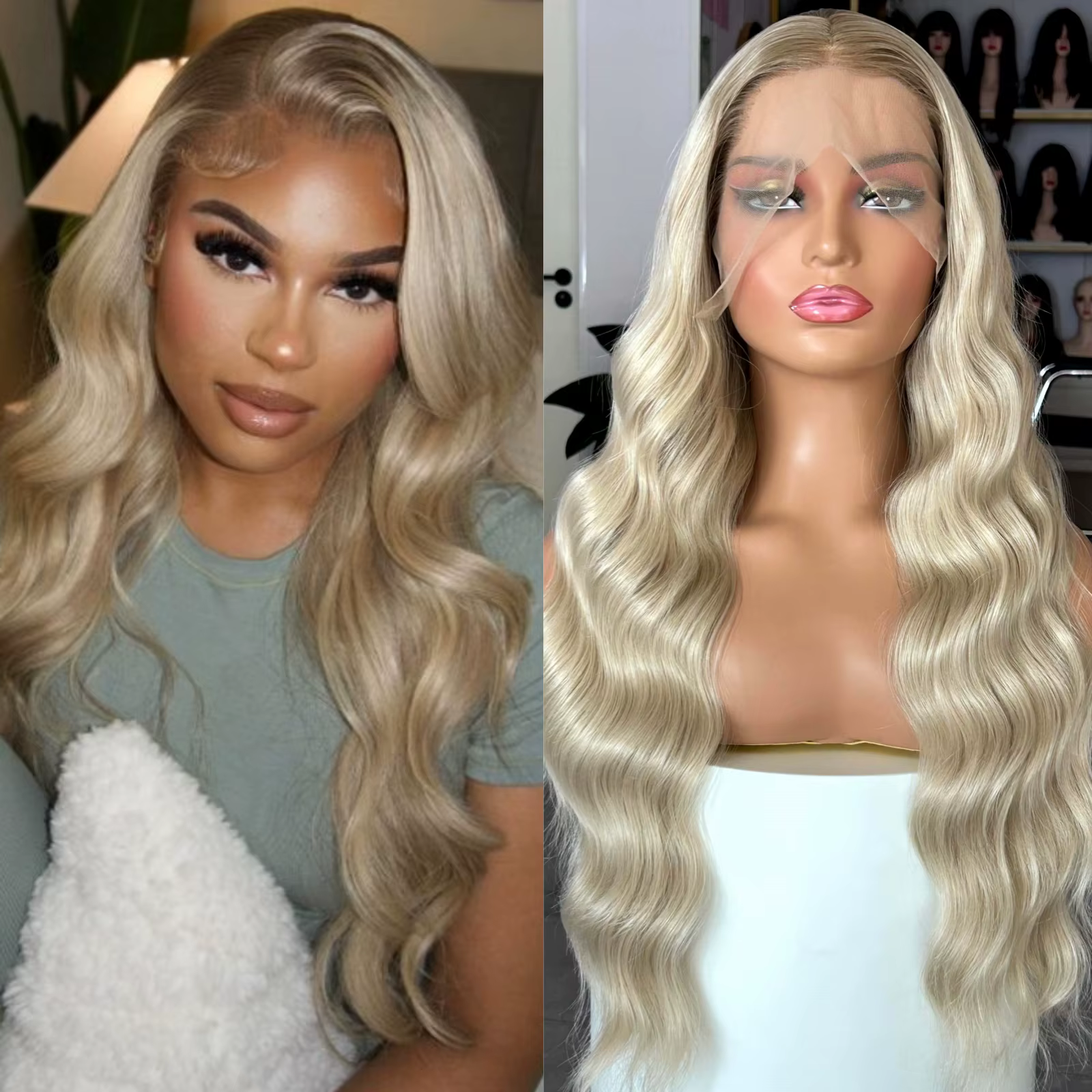 Perruque longue blonde brune ombrée pour femme, perruque frontale en dentelle synthétique, bouclée e