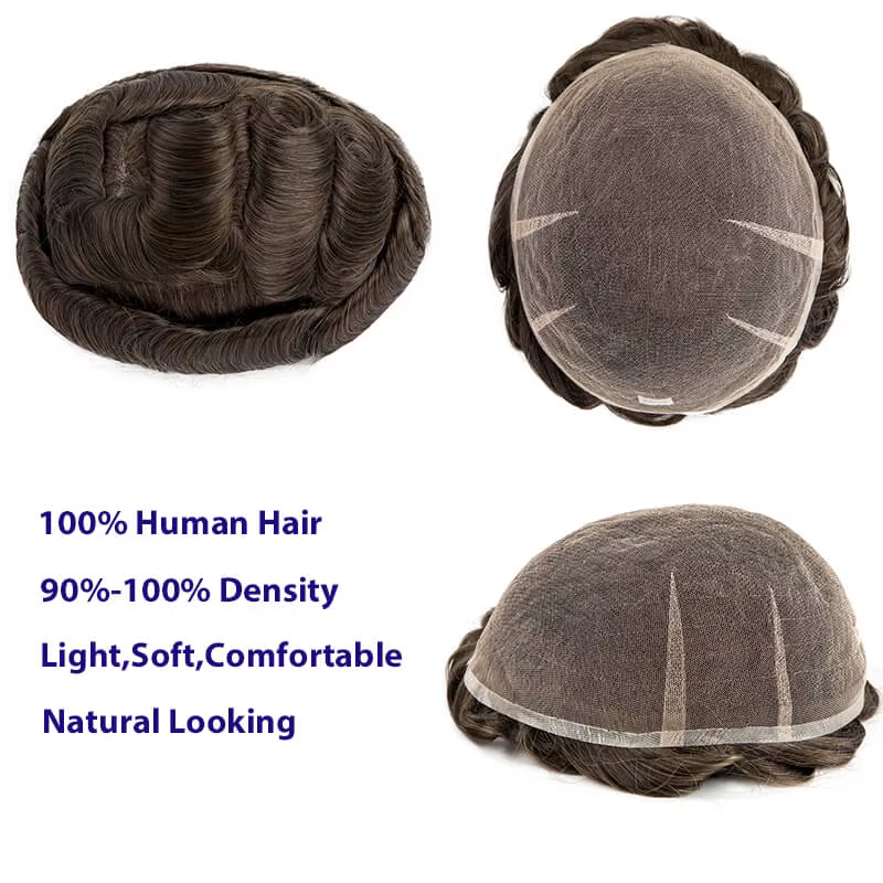 AIR-Lace pleine dentelle Base hommes toupet mâle prothèse de cheveux 6 "perruques de cheveux humains