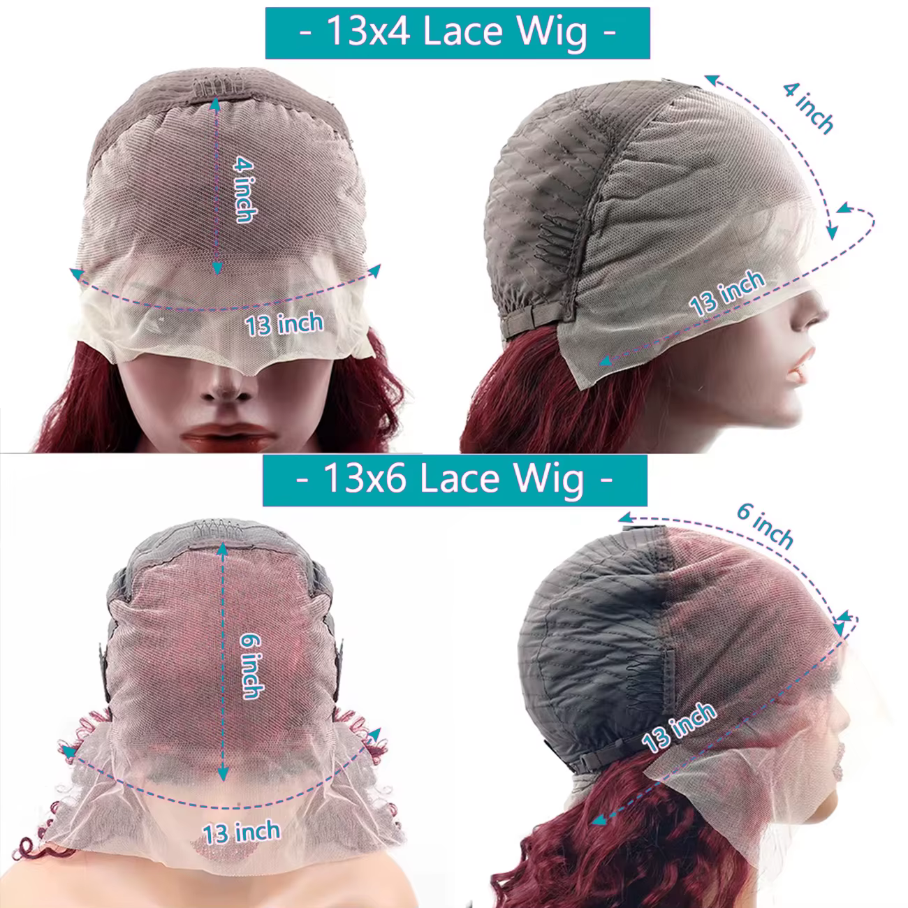 Perruque Lace Frontal Wig naturelle bouclée, cheveux humains, Deep Wave 99J, bordeaux, 13x4, HD, vin