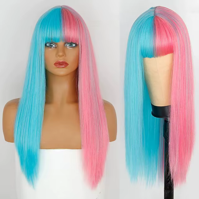 Perruques pour femmes perruque jaune et noire cheveux longs raides perruque de Cosplay perruque d'Ha