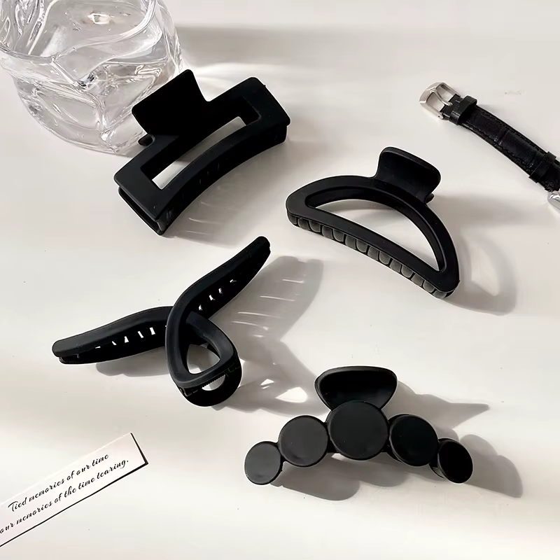 Pince à cheveux élégante noire géométrique en plastique pour femme, support de cheveux longs, pinces