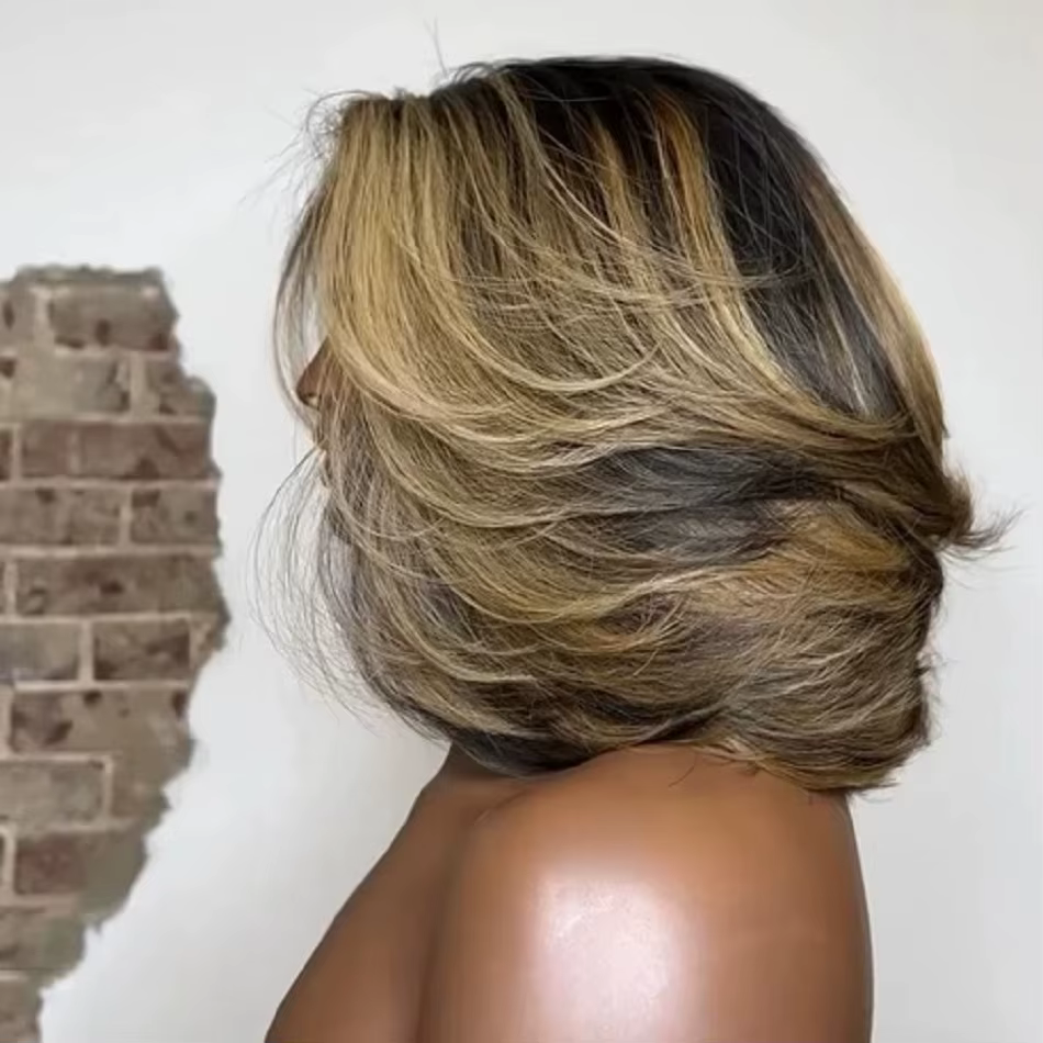 Perruques Bob sans colle à couches de 10 à 12 pouces en cheveux humains pour femmes noires, coupe dé
